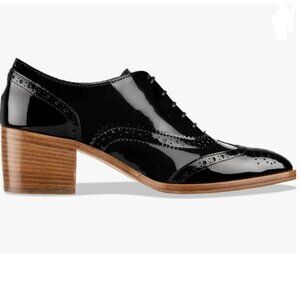 FOWT Black Perforated Lace-Up Oxfords Almond Toe Chunky Heel Brogues Casual Shoe